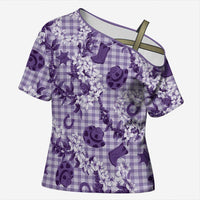 Mokihana Maile Ilima Leis Paniolo Palaka Cross Shoulder Shirt Hawaiian Poni Spirit LT9 Female Purple - Polynesian Pride