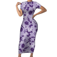 Mokihana Maile Ilima Leis Paniolo Palaka Family Matching Short Sleeve Bodycon Dress and Hawaiian Shirt Hawaiian Poni Spirit LT9 Purple - Polynesian Pride