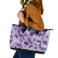 Mokihana Maile Ilima Leis Paniolo Palaka Leather Tote Bag Hawaiian Poni Spirit LT9 Purple - Polynesian Pride