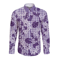 Mokihana Maile Ilima Leis Paniolo Palaka Long Sleeve Button Shirt Hawaiian Poni Spirit LT9 Unisex Purple - Polynesian Pride