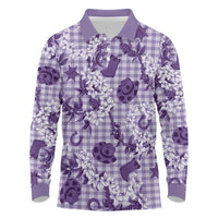 Mokihana Maile Ilima Leis - Paniolo Palaka Long Sleeve Polo Shirt - Hawaiian Poni Spirit LT9 Purple - Polynesian Pride