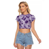 Mokihana Maile Ilima Leis Paniolo Palaka Raglan Cropped T Shirt Hawaiian Poni Spirit LT9 Female Purple - Polynesian Pride