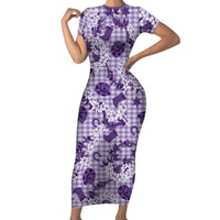 Mokihana Maile Ilima Leis Paniolo Palaka Short Sleeve Bodycon Dress Hawaiian Poni Spirit LT9 Long Dress Purple - Polynesian Pride