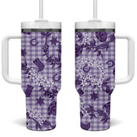 Mokihana Maile Ilima Leis Paniolo Palaka Tumbler With Handle Hawaiian Poni Spirit LT9 One Size: 40 oz Purple - Polynesian Pride