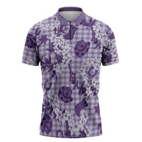 Mokihana Maile Ilima Leis Paniolo Palaka Zipper Polo Shirt Hawaiian Poni Spirit LT9 Purple - Polynesian Pride
