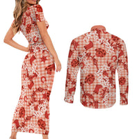 Mokihana Maile Ilima Leis Paniolo Palaka Couples Matching Short Sleeve Bodycon Dress and Long Sleeve Button Shirt Hawaiian Ulaula Spirit LT9 - Polynesian Pride