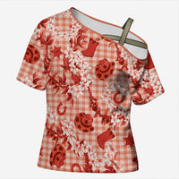 Mokihana Maile Ilima Leis Paniolo Palaka Cross Shoulder Shirt Hawaiian Ulaula Spirit LT9 Female Red - Polynesian Pride