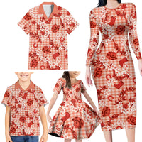 Mokihana Maile Ilima Leis Paniolo Palaka Family Matching Long Sleeve Bodycon Dress and Hawaiian Shirt Hawaiian Ulaula Spirit LT9 - Polynesian Pride