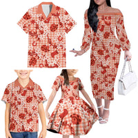 Mokihana Maile Ilima Leis Paniolo Palaka Family Matching Off The Shoulder Long Sleeve Dress and Hawaiian Shirt Hawaiian Ulaula Spirit LT9 - Polynesian Pride