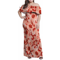 Mokihana Maile Ilima Leis Paniolo Palaka Family Matching Off Shoulder Maxi Dress and Hawaiian Shirt Hawaiian Ulaula Spirit LT9 Red - Polynesian Pride