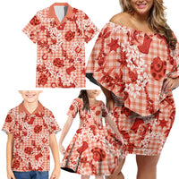 Mokihana Maile Ilima Leis Paniolo Palaka Family Matching Off Shoulder Short Dress and Hawaiian Shirt Hawaiian Ulaula Spirit LT9 - Polynesian Pride
