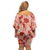 Mokihana Maile Ilima Leis Paniolo Palaka Family Matching Off Shoulder Short Dress and Hawaiian Shirt Hawaiian Ulaula Spirit LT9 - Polynesian Pride