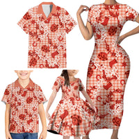 Mokihana Maile Ilima Leis Paniolo Palaka Family Matching Short Sleeve Bodycon Dress and Hawaiian Shirt Hawaiian Ulaula Spirit LT9 - Polynesian Pride