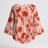 Mokihana Maile Ilima Leis Paniolo Palaka Kimono Sleeve Blouse Hawaiian Ulaula Spirit LT9 - Polynesian Pride