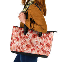Mokihana Maile Ilima Leis Paniolo Palaka Leather Tote Bag Hawaiian Ulaula Spirit LT9 Red - Polynesian Pride