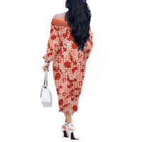 Mokihana Maile Ilima Leis Paniolo Palaka Off The Shoulder Long Sleeve Dress Hawaiian Ulaula Spirit LT9 - Polynesian Pride