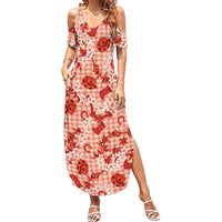 Mokihana Maile Ilima Leis Paniolo Palaka Summer Maxi Dress Hawaiian Ulaula Spirit LT9 Women Red - Polynesian Pride