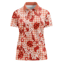 Mokihana Maile Ilima Leis Paniolo Palaka Women Polo Shirt Hawaiian Ulaula Spirit LT9 Female Red - Polynesian Pride