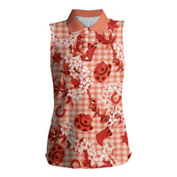 Mokihana Maile Ilima Leis Paniolo Palaka Women Sleeveless Polo Shirt Hawaiian Ulaula Spirit LT9 Female Red - Polynesian Pride