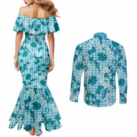 Mokihana Maile Ilima Leis Paniolo Palaka Couples Matching Mermaid Dress and Long Sleeve Button Shirt Hawaiian Polu Opa Spirit LT9 - Polynesian Pride