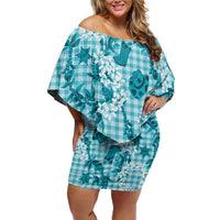Mokihana Maile Ilima Leis Paniolo Palaka Family Matching Off Shoulder Short Dress and Hawaiian Shirt Hawaiian Polu Opa Spirit LT9 Turquoise - Polynesian Pride
