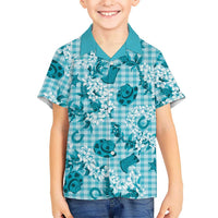 Mokihana Maile Ilima Leis Paniolo Palaka Kid Hawaiian Shirt Hawaiian Polu Opa Spirit LT9 Kid Turquoise - Polynesian Pride