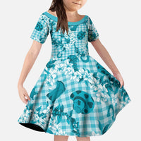 Mokihana Maile Ilima Leis Paniolo Palaka Kid Short Sleeve Dress Hawaiian Polu Opa Spirit LT9 KID Turquoise - Polynesian Pride