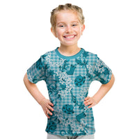 Mokihana Maile Ilima Leis Paniolo Palaka Kid T Shirt Hawaiian Polu Opa Spirit LT9 Turquoise - Polynesian Pride