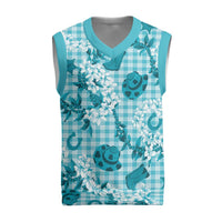 Mokihana Maile Ilima Leis Paniolo Palaka Christmas Knitted V-Neck Vest Hawaiian Polu Opa Spirit LT9 Turquoise - Polynesian Pride