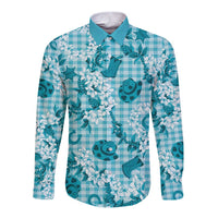 Mokihana Maile Ilima Leis Paniolo Palaka Long Sleeve Button Shirt Hawaiian Polu Opa Spirit LT9 Unisex Turquoise - Polynesian Pride