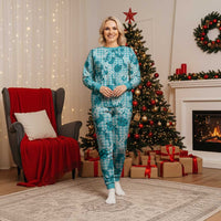 Mokihana Maile Ilima Leis Paniolo Palaka Christmas Pajama Set Hawaiian Polu Opa Spirit LT9 Women Turquoise - Polynesian Pride