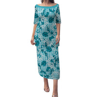 Mokihana Maile Ilima Leis Paniolo Palaka Puletasi Hawaiian Polu Opa Spirit LT9 Long Dress Turquoise - Polynesian Pride
