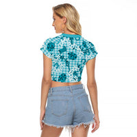 Mokihana Maile Ilima Leis Paniolo Palaka Raglan Cropped T Shirt Hawaiian Polu Opa Spirit LT9 - Polynesian Pride