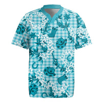 Mokihana Maile Ilima Leis Paniolo Palaka Rugby Jersey Hawaiian Polu Opa Spirit LT9 Turquoise - Polynesian Pride