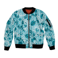 Mokihana Maile Ilima Leis Paniolo Palaka Sleeve Zip Bomber Jacket Hawaiian Polu Opa Spirit LT9 Unisex Turquoise - Polynesian Pride