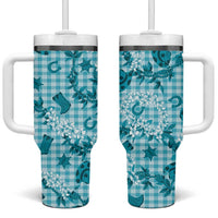 Mokihana Maile Ilima Leis Paniolo Palaka Tumbler With Handle Hawaiian Polu Opa Spirit LT9 One Size: 40 oz Turquoise - Polynesian Pride