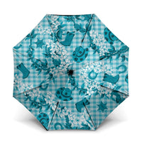 Mokihana Maile Ilima Leis Paniolo Palaka Umbrella Hawaiian Polu Opa Spirit LT9 One Size Folded 11.42 inch Opened Diameter 37.4 inch Turquoise - Polynesian Pride