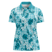 Mokihana Maile Ilima Leis Paniolo Palaka Women Polo Shirt Hawaiian Polu Opa Spirit LT9 Female Turquoise - Polynesian Pride