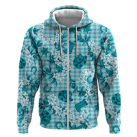 Mokihana Maile Ilima Leis Paniolo Palaka Zip Hoodie Hawaiian Polu Opa Spirit LT9 Zip Hoodie Turquoise - Polynesian Pride