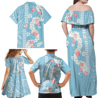 Blue Hawaii Anthurium Plumeria Lei Family Matching Off Shoulder Maxi Dress and Hawaiian Shirt LT9 - Polynesian Pride