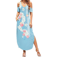 Blue Hawaii Anthurium Plumeria Lei Family Matching Summer Maxi Dress and Hawaiian Shirt LT9 Mom's Dress Blue - Polynesian Pride