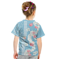 Blue Hawaii Anthurium Plumeria Lei Kid T Shirt