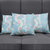Blue Hawaii Anthurium Plumeria Lei Pillow Cover