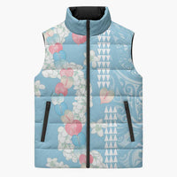 Blue Hawaii Anthurium Plumeria Lei Sleeveless Puffer Jacket