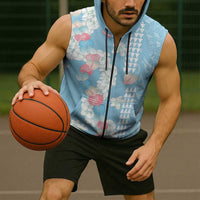 Blue Hawaii Anthurium Plumeria Lei Sleeveless Zip Hoodie