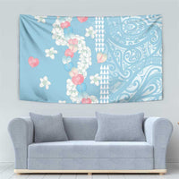Blue Hawaii Anthurium Plumeria Lei Tapestry