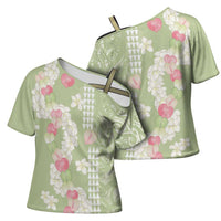 Leaf Green Hawaii Anthurium Plumeria Lei Cross Shoulder Shirt