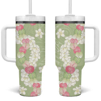 Leaf Green Hawaii Anthurium Plumeria Lei Tumbler With Handle