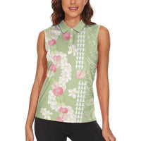 Leaf Green Hawaii Anthurium Plumeria Lei Women Sleeveless Polo Shirt