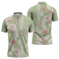 Leaf Green Hawaii Anthurium Plumeria Lei Zipper Polo Shirt